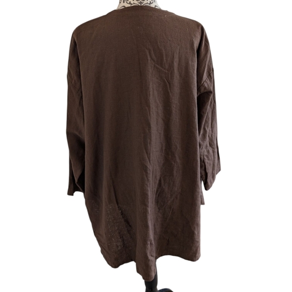 Kaliyana Jacket Womens L Lagenlook Mature Chocolate Brown Linen Assymmetric - Picture 4 of 13
